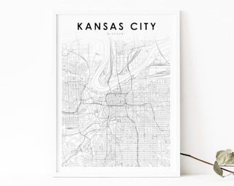 Kansas City MO Map Print, Missouri USA Map Art Poster, City Street Road Map Print, Nursery Room Wall Office Decor, Printable Map