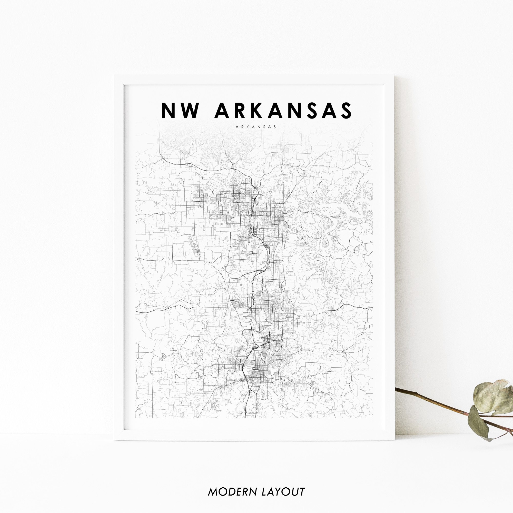 Northwest Arkansas AR Map Print, Arkansas USA Map Art Poster, City 