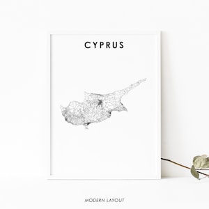 Cyprus Map Print, Map Art Poster, Κυπριακή Kıbrıs Cumhuriyeti Nicosia City Road Map Print, Nursery Room Wall Office Decor, Printable Map