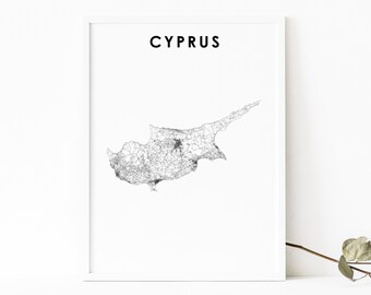 Impression de carte de Chypre, affiche d'art de carte, Κυπριακή Kıbrıs Cumhuriyeti Nicosie City Road Map Print, Nursery Room Wall Office Decor, Printable Map