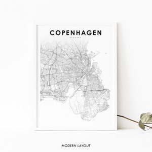 Impressão de mapa da área de Copenhague, Dinamarca, pôster artístico de mapa de København Danmark, impressão de mapa de ruas da cidade, decoração de parede de quarto de berçário, mapa para impressão
