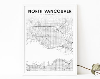 North Vancouver BC Karte Print, British Columbia Kanada Karte Kunst Poster, Stadt Street Karte Druck, Kinderzimmer Wand Büro Dekor, druckbare Karte