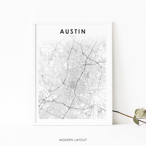 Austin TX carte impression, Texas USA carte Art affiche, Round Rock Travis, City Street Road Map Print, Nursery Room Wall Office Decor, carte imprimable