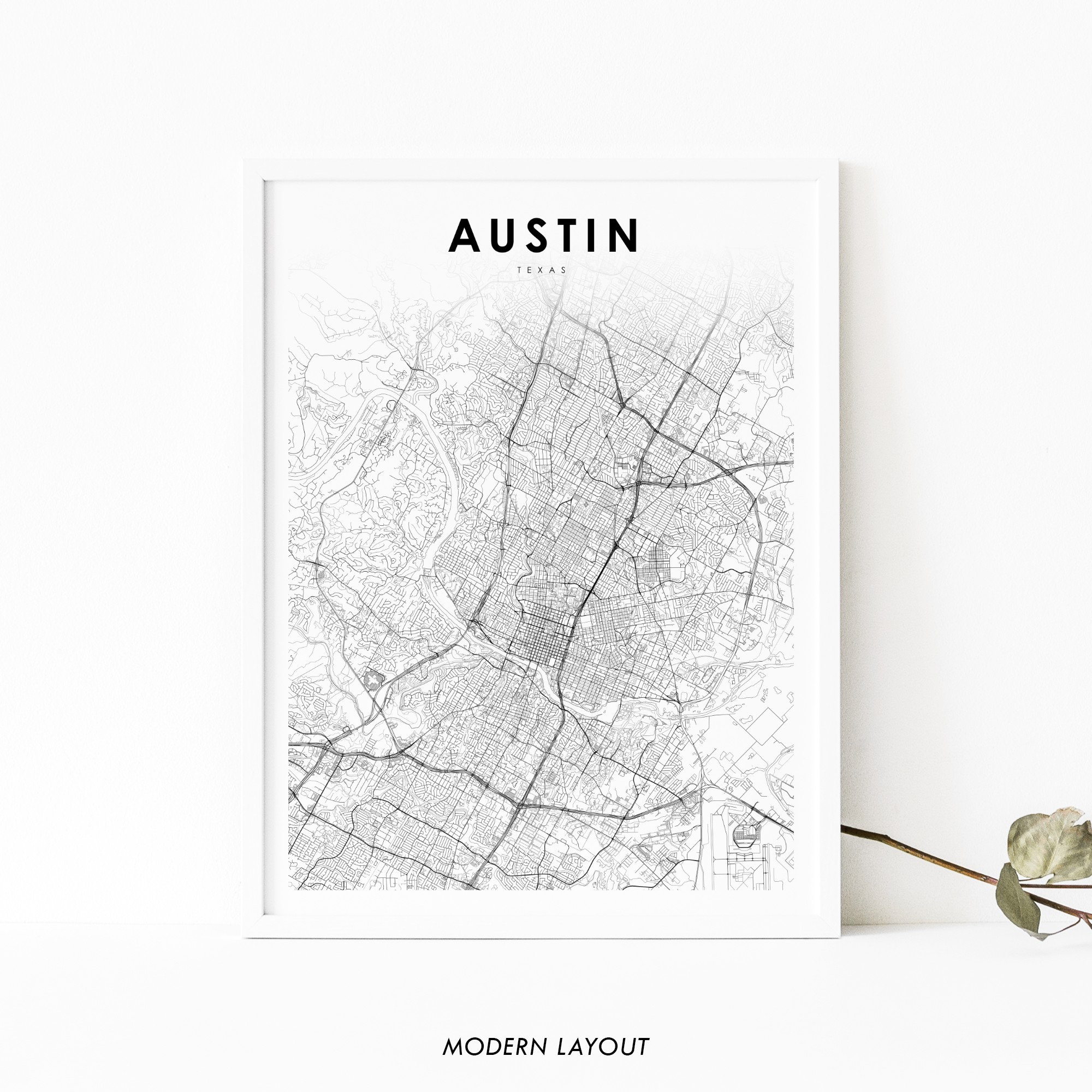 Austin Texas Road Map Austin Tx Map Print Texas Usa Map Art Poster Round Rock | Etsy Uk
