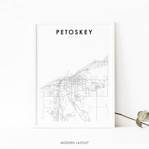 Petoskey MI Map Print, Michigan USA Map Art Poster, Emmet County, City Street Road Map Print, Nursery Room Wall Office Decor, Printable Map