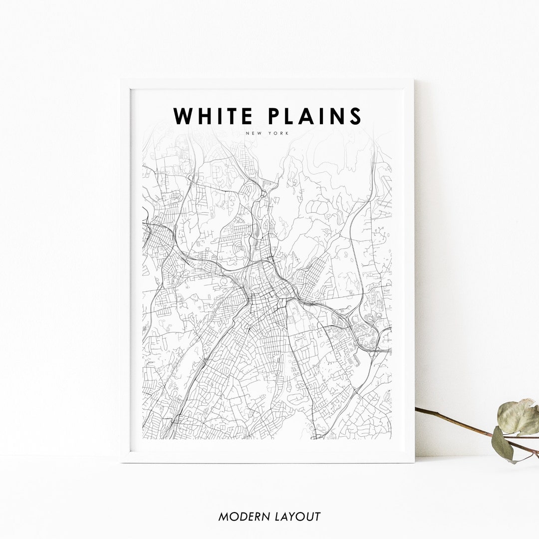 White Plains NY Map Print, New York USA Map Art Poster, City Street ...