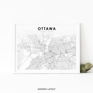 Ottawa Ontario Map Print, ON Canada Map Art Poster, Gatineau Quebec Street Road Map Print, Nursery Room Wall Office Decor, Printable Map