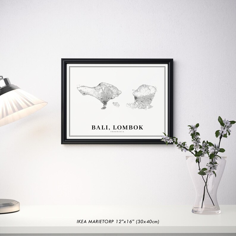 Bali & Lombok Indonesia Map Print, Road Map Art Poster, Kuta Denpasar ...
