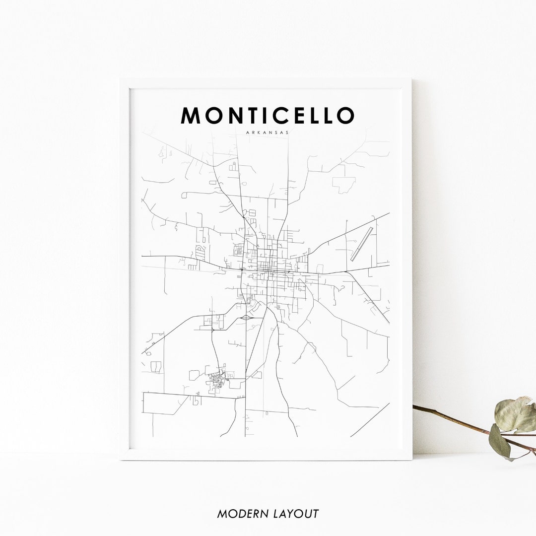 Monticello AR Map Print, Arkansas USA Map Art Poster, Drew County City