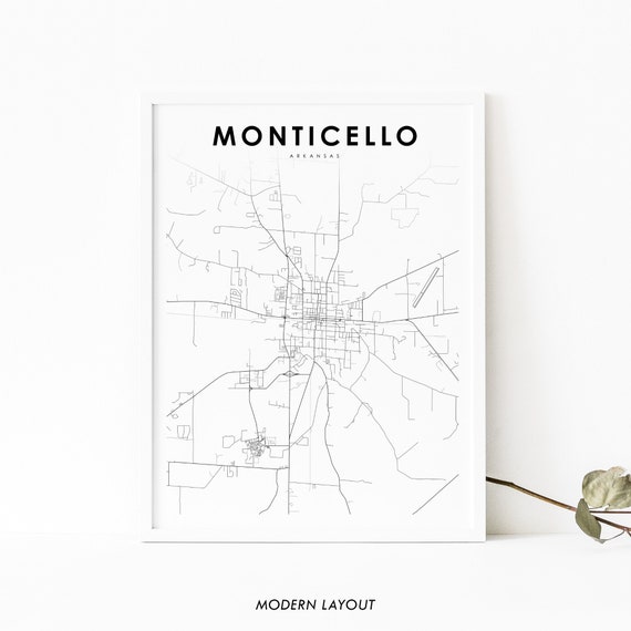 Monticello AR Map Print Arkansas USA Map Art Poster Drew Etsy