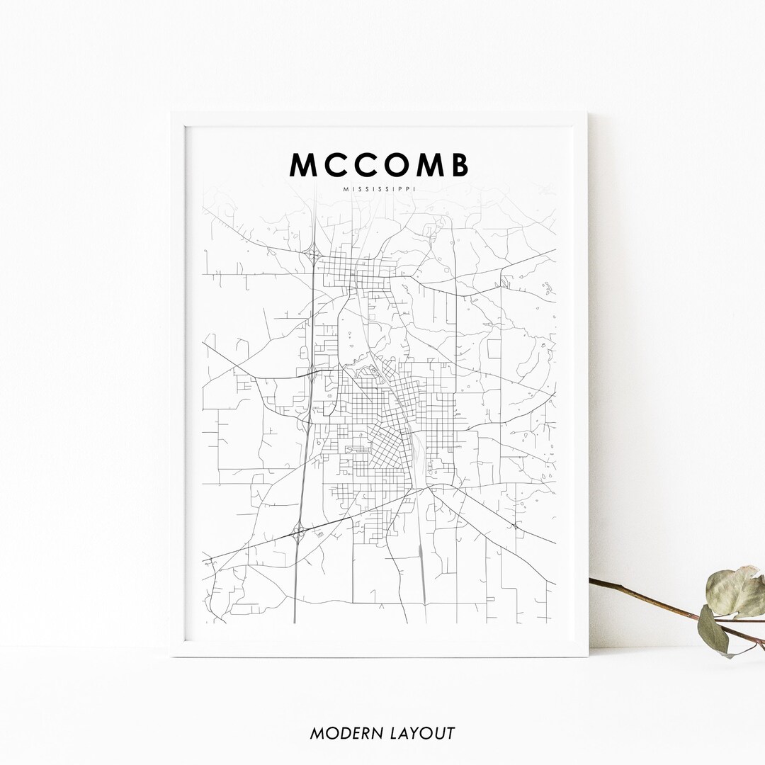 MS Map Print, Mississippi USA Map Art Poster, Pike County, City