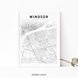 Windsor Ontario Map Print, ON Canada Map Art Poster, Detroit Michigan Street Road Map Print, Nursery Room Wall Office Decor, Printable Map