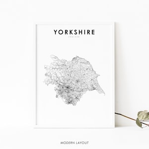 Yorkshire England Karte Druck, UK Vereinigtes Königreich Straßenkarte Kunst Poster, York Yorks Karte Kunst, Kinderzimmer Wand Büro Dekor, druckbare Karte