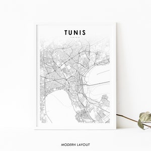 Tunis Tunisie Carte Print, Map Art Poster, Tūnis Tunisie Afrique, City Street Road Map Print, Nursery Room Wall Office Decor, Carte imprimable