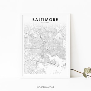 Downtown Baltimore MD Map Print, Maryland USA Map Art Poster, City Street Road Map Print, Nursery Room Wall Office Decor, Printable Map