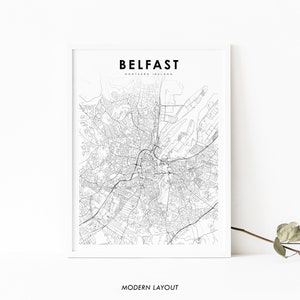 Belfast Nordirland Karte Print, UK Karte Art Poster, Béal Feirste, Stadt Straße Karte Drucken, Kinderzimmer Wand Büro Dekor, druckbare Karte