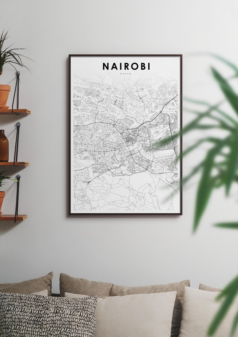 Nairobi Kenya Map Print, Map Art Poster, Nyrobi Africa City Street Road Map Print, Nursery Room Wall Office Decor, Printable Map image 3