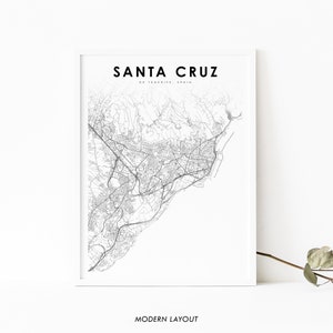 Santa Cru de Teneriffa Karte Print, Spanien Karte Kunst Poster, España, Stadt Straße Road Map Print, Kinderzimmer Wand Büro Dekor, druckbare Karte
