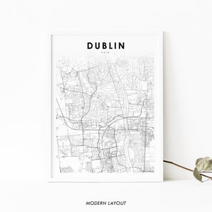 Dublin OH Map Print, Ohio USA Map Art Poster, City Street Road Map Print, Nursery Room Wall Office Decor, Printable Map