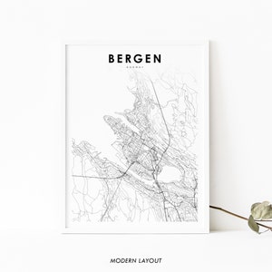 Bergen Norway Map Print, Bjørgvin Norge Map Art Poster, City Street Road Map Print, Nursery Room Wall Office Decor, Printable Map