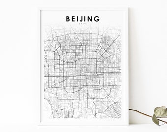 Beijing China Map Print, 北京 北京市 中国 Map Art Poster, City Street Road Map Print, Nursery Room Wall Office Decor, Printable Map