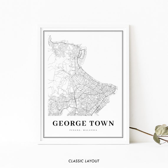 George Town Malaysia Map Print, Penang Map Art Poster, Penaga
