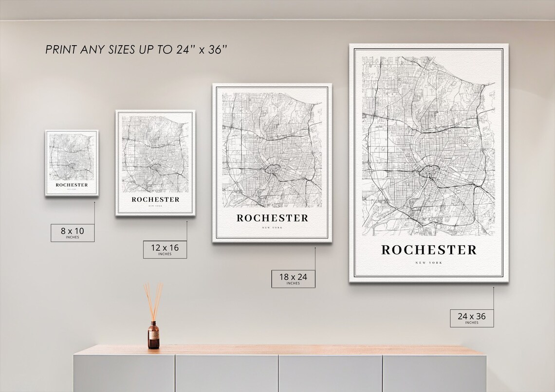 Rochester NY Map Print, New York USA Map Art Poster, Monroe County City ...