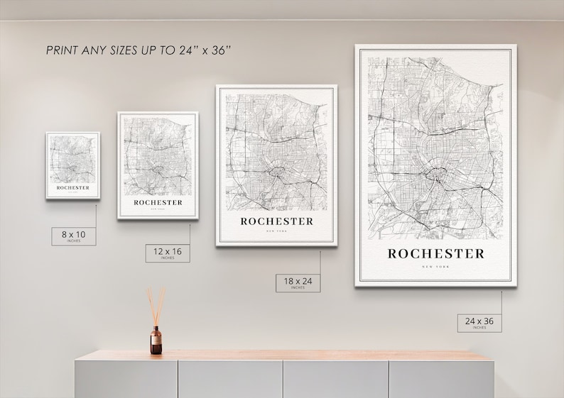 Rochester NY Map Print, New York USA Map Art Poster, Monroe County City ...