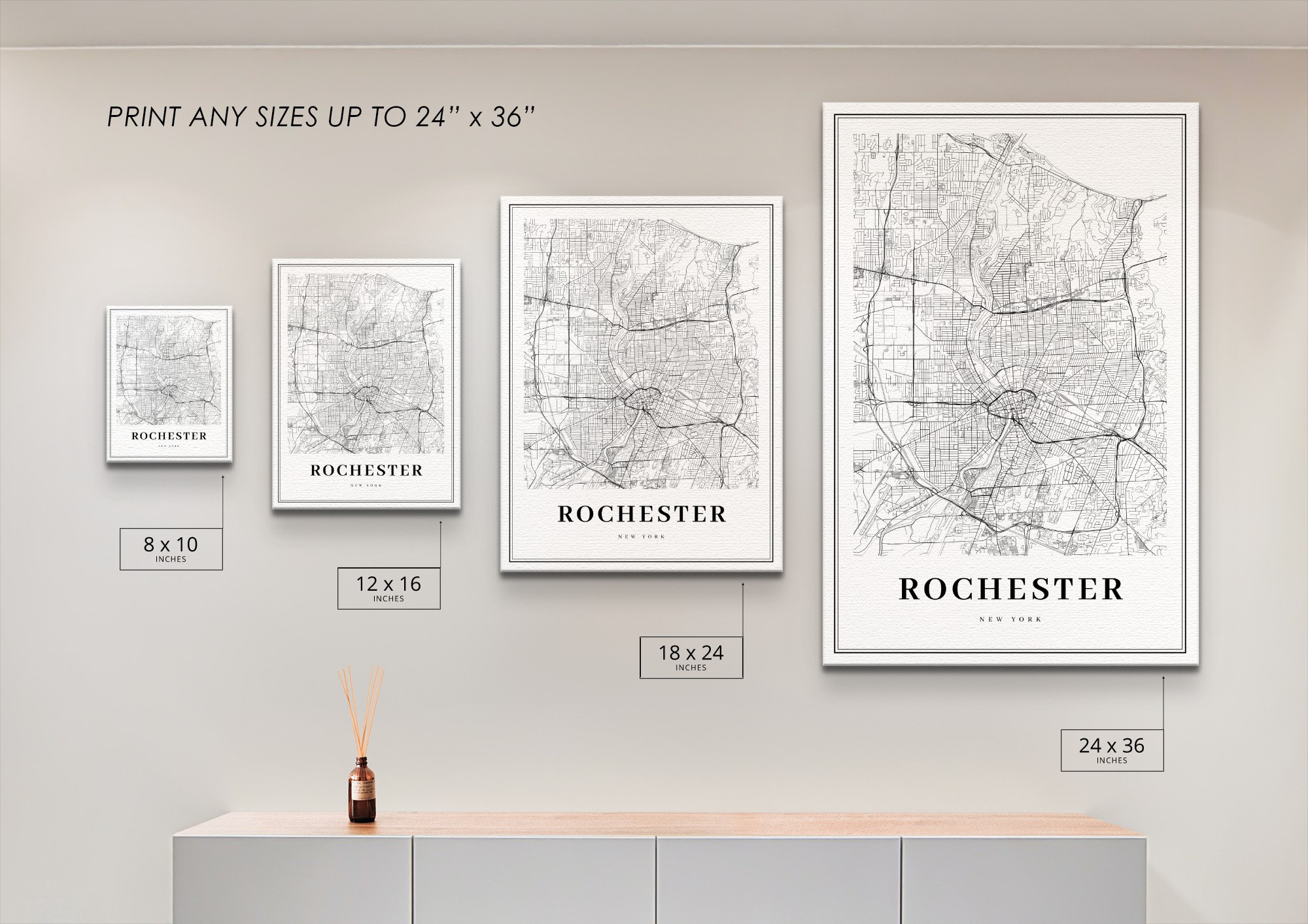 Rochester NY Map Print, New York USA Map Art Poster, Monroe County City ...