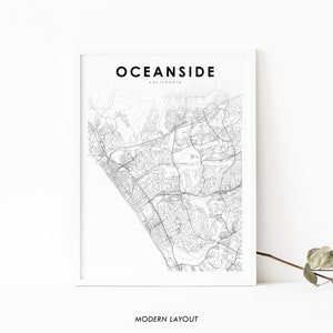 Oceanside CA Map Print, California USA Map Art Poster, Carlsbad, City Road Street Map Print, Nursery Room Wall Office Decor, Printable Map