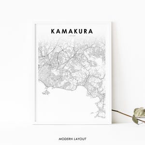 Kamakura Japan Map Print, Kanagawa Map Art Poster, かまくら カマクラ 鎌倉鎌倉市 神奈川Settings Zing Pong, City Street Road Map Print Room Office Wall Decor Druckbare Karte