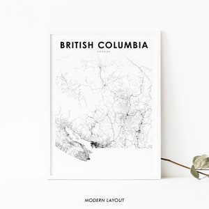 Impression de carte du sud de la Colombie-Britannique, impression de carte routière du Canada de la Colombie-Britannique, affiche d’art de carte du Canada, décor de bureau de mur de salle de pépinière, carte imprimable