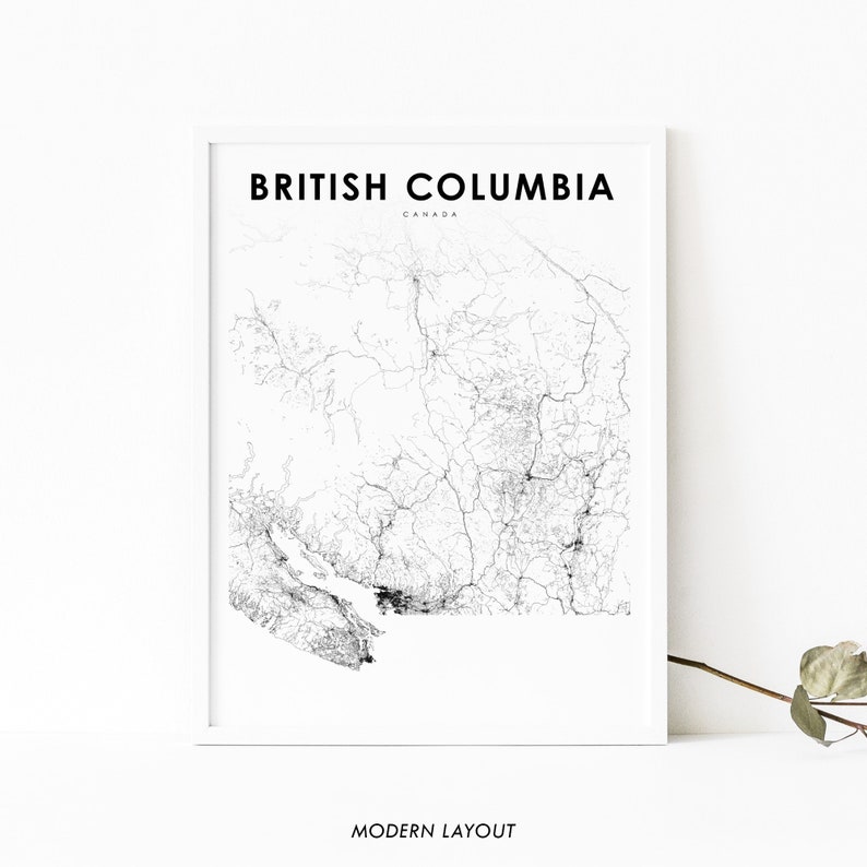 May include: A black and white line art map of British Columbia, Canada. The map shows the province's roads and highways. The text "BRITISH COLUMBIA" and "CANADA" is printed at the top of the map.