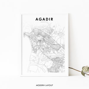 Agadir Maroc carte impression, اكادير أƣادير carte Art affiche, ville rue route carte impression, pépinière chambre mur bureau Decor, carte imprimable