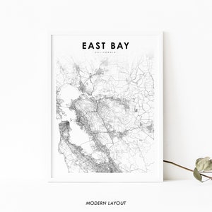 East Bay Area CA Karte Print, Kalifornien USA Karte Kunst Poster, San Francisco, Stadt Road Map Print, Kinderzimmer Wand Büro Dekor, druckbare Karte