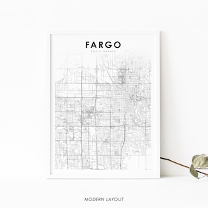 Fargo ND Map Print, North Dakota USA Map Art Poster, City Street Road ...