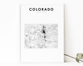 Stampa della mappa del Colorado, stampa della mappa stradale dello stato, poster artistico della mappa degli Stati Uniti degli Stati Uniti, decorazione dell&#39;ufficio della parete della stanza della scuola materna, mappa stampabile