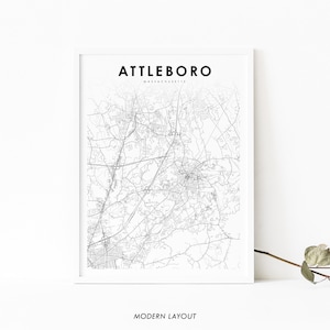 Attleboro MA Map Print, Massachusetts USA Map Art Poster, Bristol County, City Street Map Print, Nursery Room Office Wall Decor, Printable