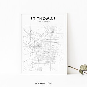 St Thomas Ontario carte impression, ON Canada carte Art affiche Elgin comté ville rue route carte impression, pépinière chambre mur bureau Decor, carte imprimable