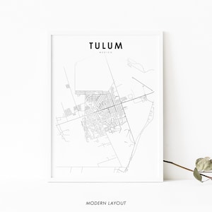 Impressão de mapa de Tulum México, pôster de arte de mapa de Quintana Roo México, impressão de mapa de estradas da cidade de Tulu'um, decoração de parede de escritório de berçário mapa para impressão