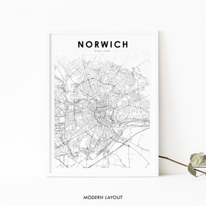 Norwich England Karte Druck, Vereinigtes Königreich UK Karte Kunst Poster, Hove, Stadt Straße Karte Druck, Kinderzimmer Wand Büro Dekor, druckbare Karte