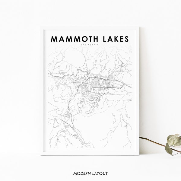 Mammoth Lakes CA Map Print, California USA Map Art Poster, Mono, City Street Road Map Print, Nursery Room Wall Office Decor, Printable Map
