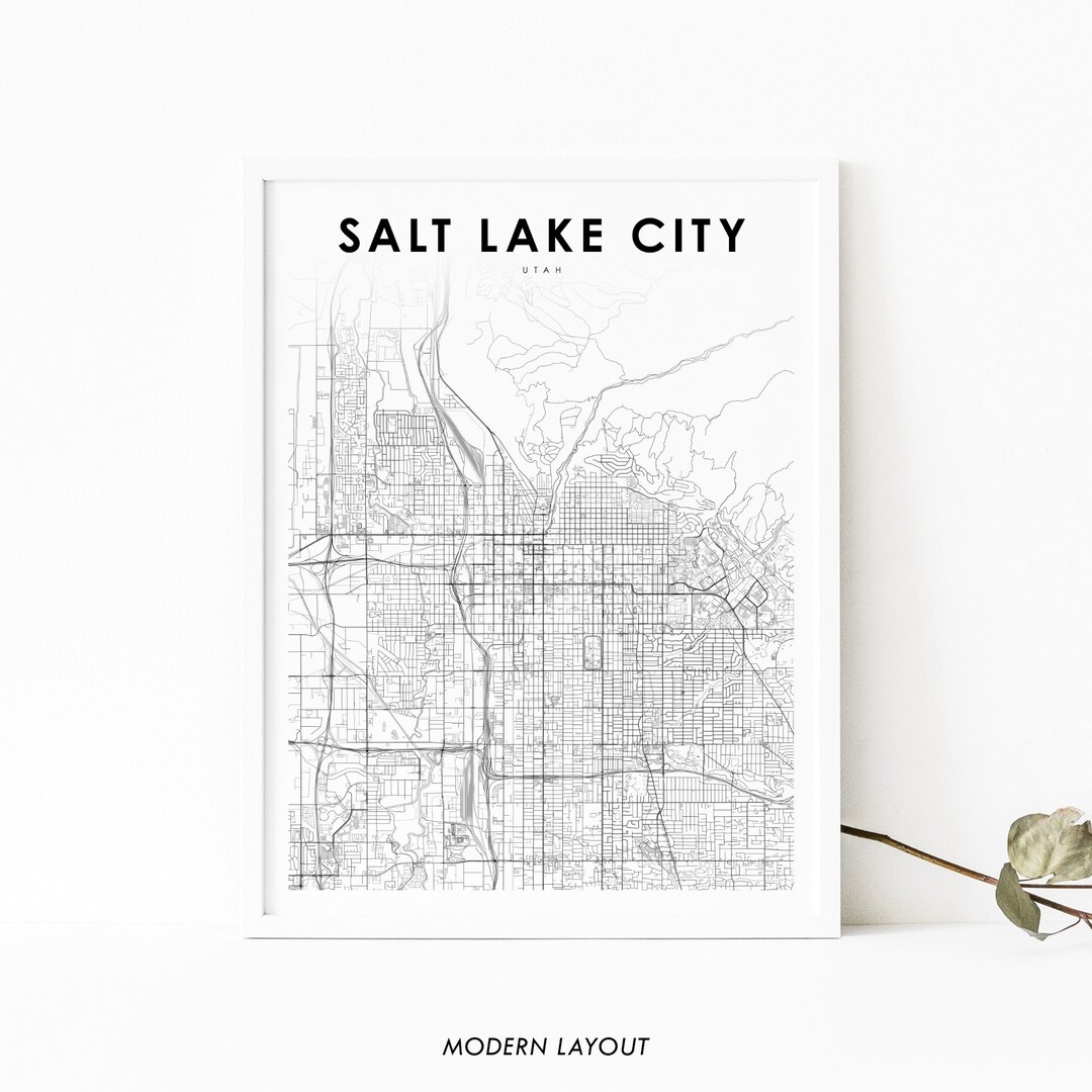 Salt Lake City UT Map Print, Utah USA Map Art Poster, SLC, City Street ...