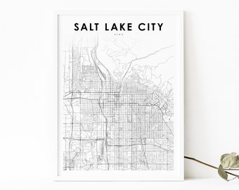 Impresión de mapas de Salt Lake City UT, Cartel de arte de mapas de Utah EE. UU., SLC, Impresión de mapas de carreteras de City Street, Decoración de oficina de pared de sala de guardería, Mapa imprimible