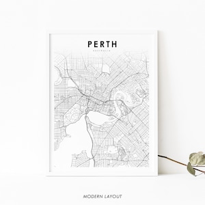 Downtown Perth Australia Map Print, WA AU Map Art Poster, City Street Road Map Print, Nursery Room Wall Office Decor, Printable Map