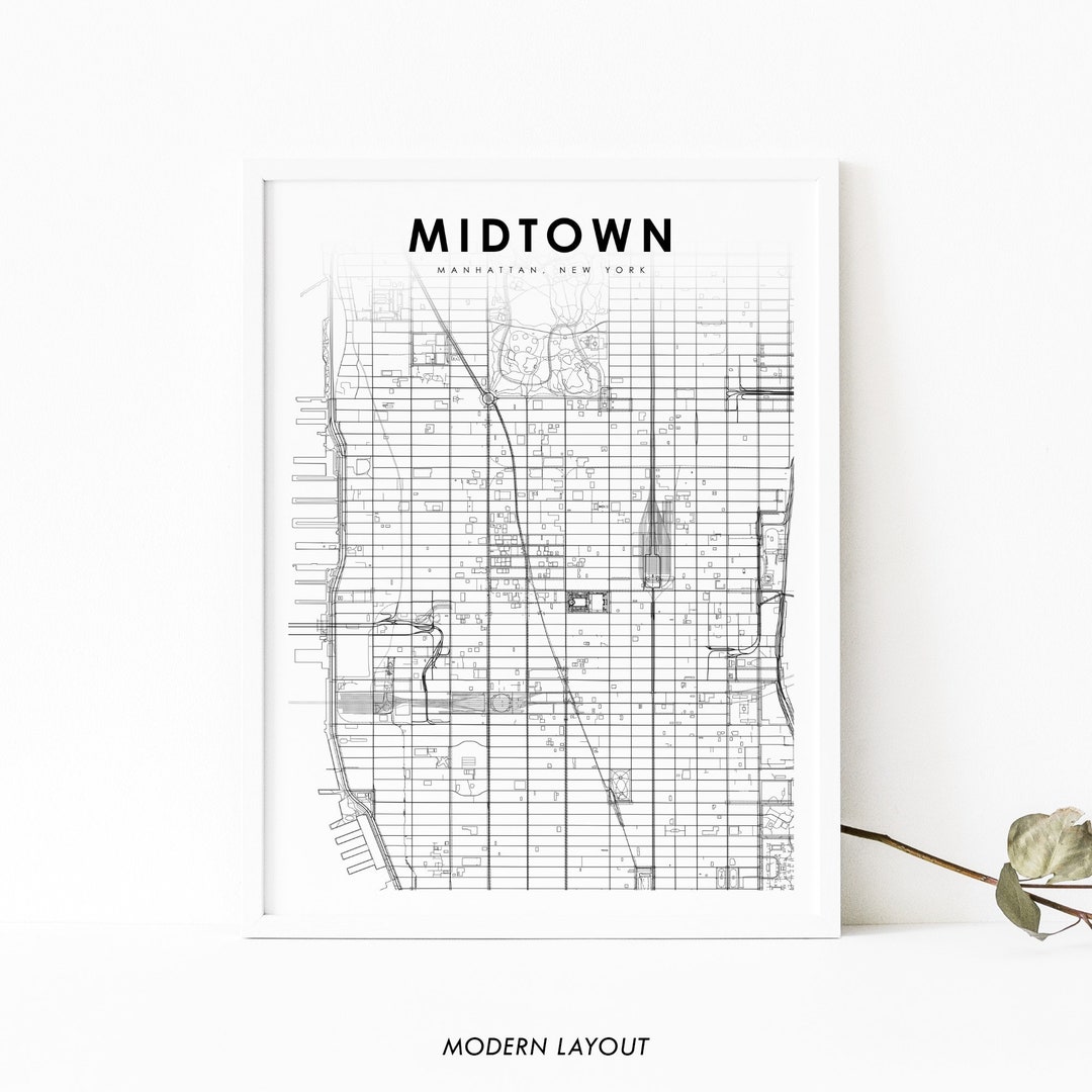 Midtown Manhattan NYC Map Print, New York USA Map Art Poster, City