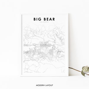 Big Bear CA Mapa Wydruk, Kalifornia USA Mapa Art Plakat, San Bernardino Street Road Map Wydruk, Pokój dziecięcy Dekoracja ścienna do biura, Wydrukowana Mapa