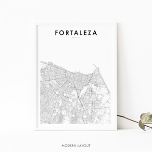 Impresión de mapa de Fortaleza, Brasil, póster de arte de mapa de Brasil, Ceará, impresión de mapa de carreteras de calles de la ciudad, decoración de pared de oficina para habitación de bebé, mapa minimalista imprimible