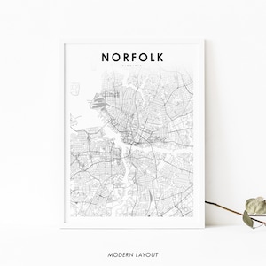 Downtown Norfolk VA Map Print, Virginia USA Map Art Poster, City Street Road Map Print, Nursery Room Wall Office Decor, Printable Map
