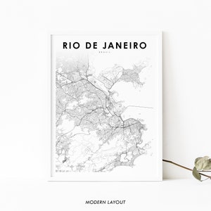 Impression de carte de Rio de Janeiro Brésil, affiche d’Art de carte, impression de carte routière de rue de ville, décor de bureau de mur de salle de pépinière, carte imprimable